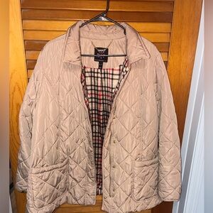 ISAAC MIZRAHI LIVE Quilted Jacket Tan Beige Plaid Lined Puffer - womens size XL